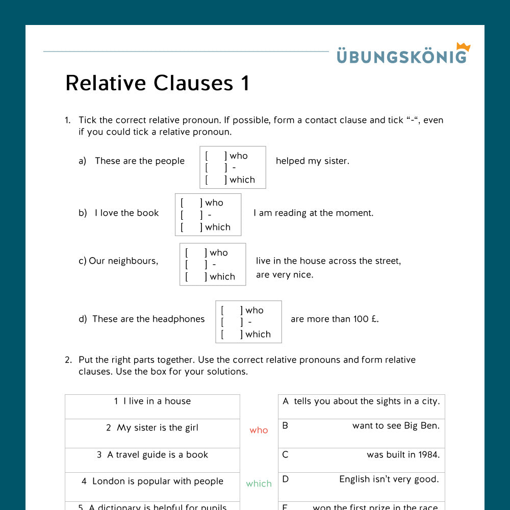 Königspaket: Relative Clauses (Englisch, 6. Klasse) - inklusive Test!