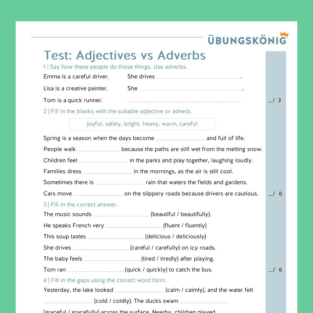Königspaket: Adjective or Adverb (Englisch, 7. Klasse) - inklusive Test