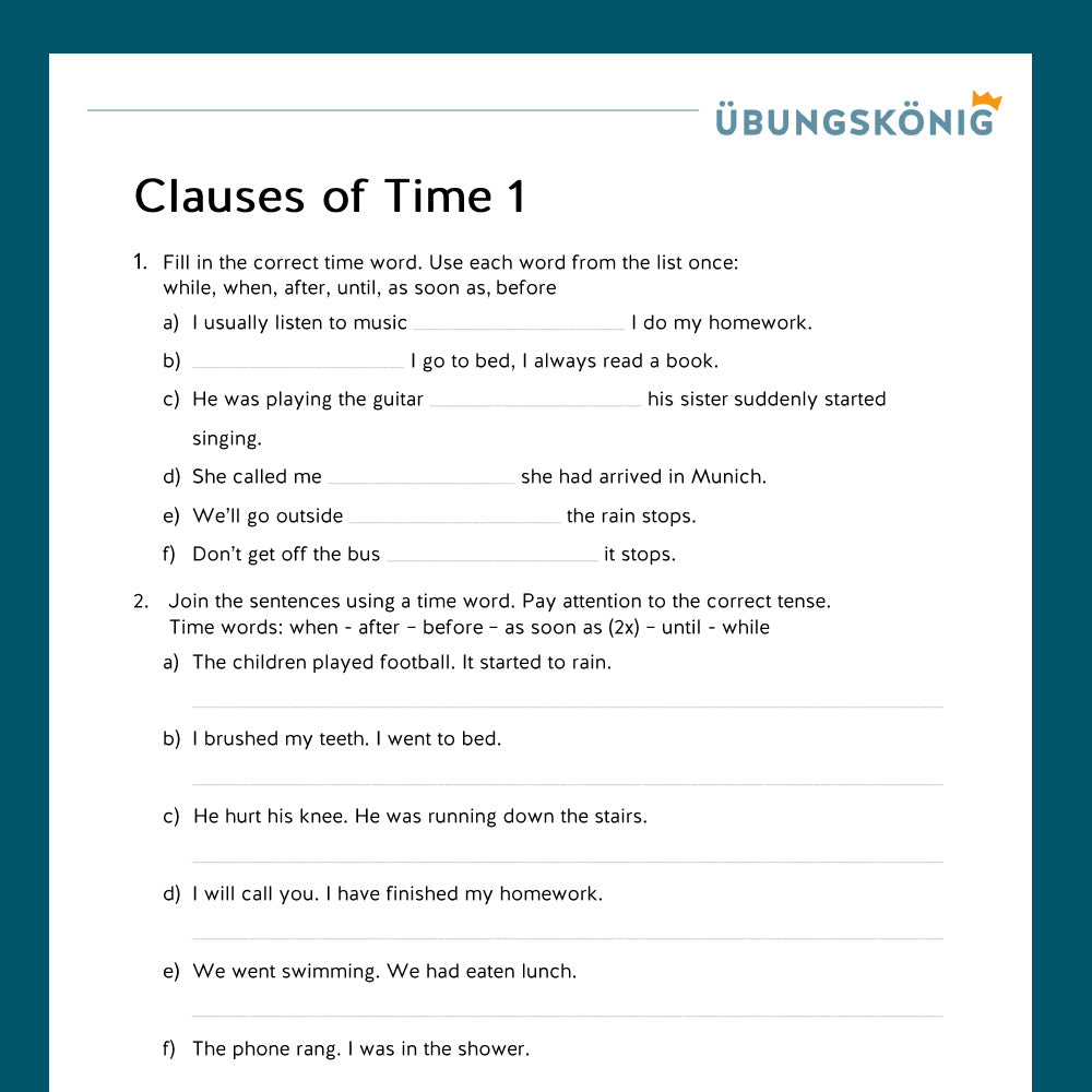 Königspaket: Clauses of Time - Conjunctions (Englisch, 7. Klasse)
