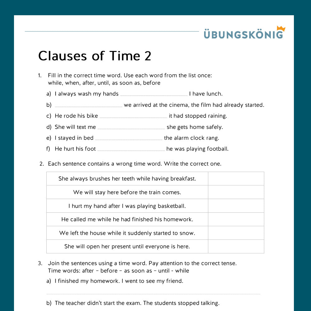 Königspaket: Clauses of Time - Conjunctions (Englisch, 7. Klasse)
