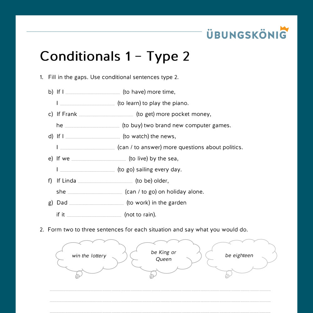 Königspaket: if-clauses - Bedingungssätze Typ II (Englisch, 7. Klasse) - inklusive Test