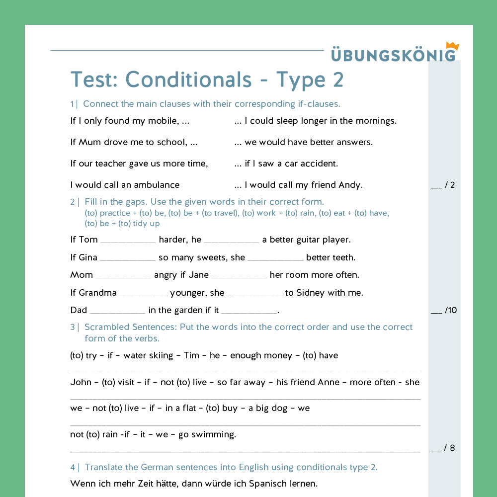 Königspaket: if-clauses - Bedingungssätze Typ II (Englisch, 7. Klasse) - inklusive Test