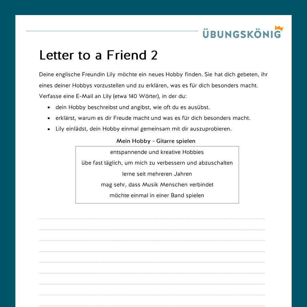 Königspaket: Letter to a friend (Text Production - Englisch, 6. & 7. Klasse)