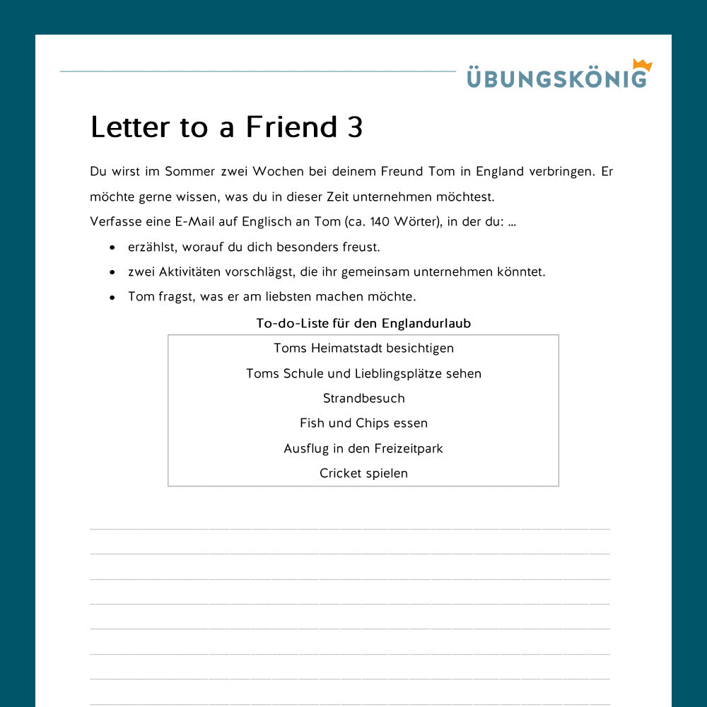 Königspaket: Letter to a friend (Text Production - Englisch, 6. & 7. Klasse)