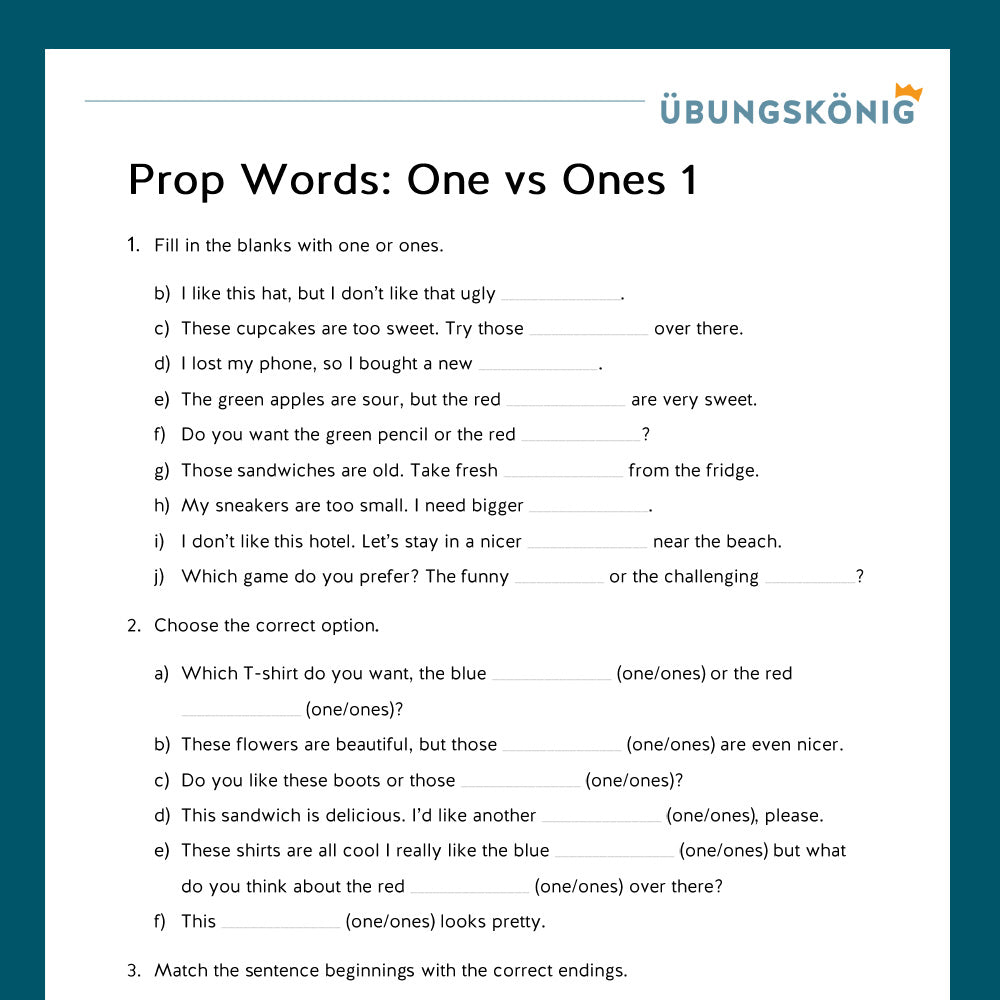 King's Pack: Prop Words - One vs Ones (English, Grade 7)