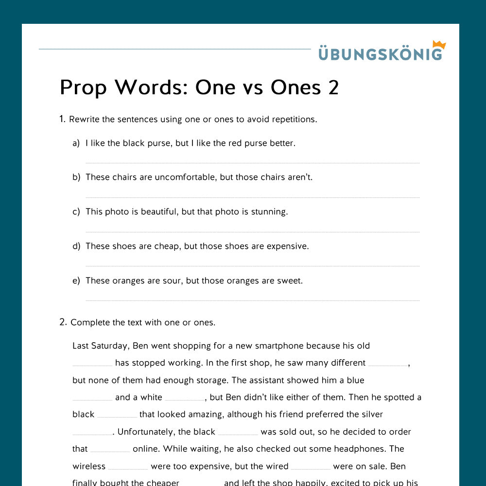 King's Pack: Prop Words - One vs Ones (English, Grade 7)