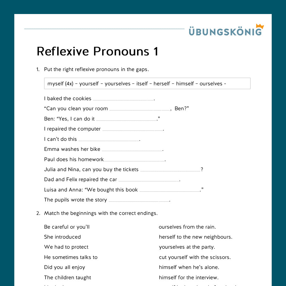Königspaket: Reflexive Pronouns (Englisch, 7. Klasse) - inklusive Test