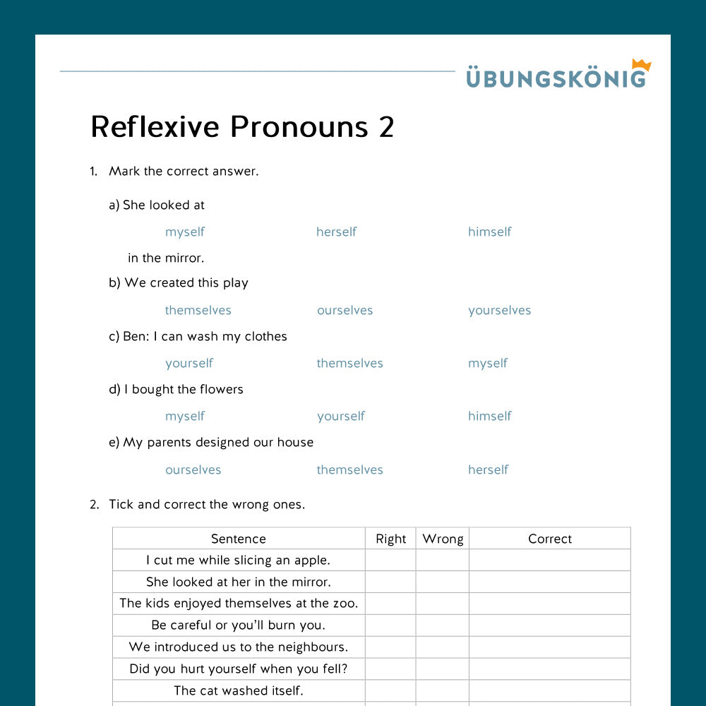 Königspaket: Reflexive Pronouns (Englisch, 7. Klasse) - inklusive Test