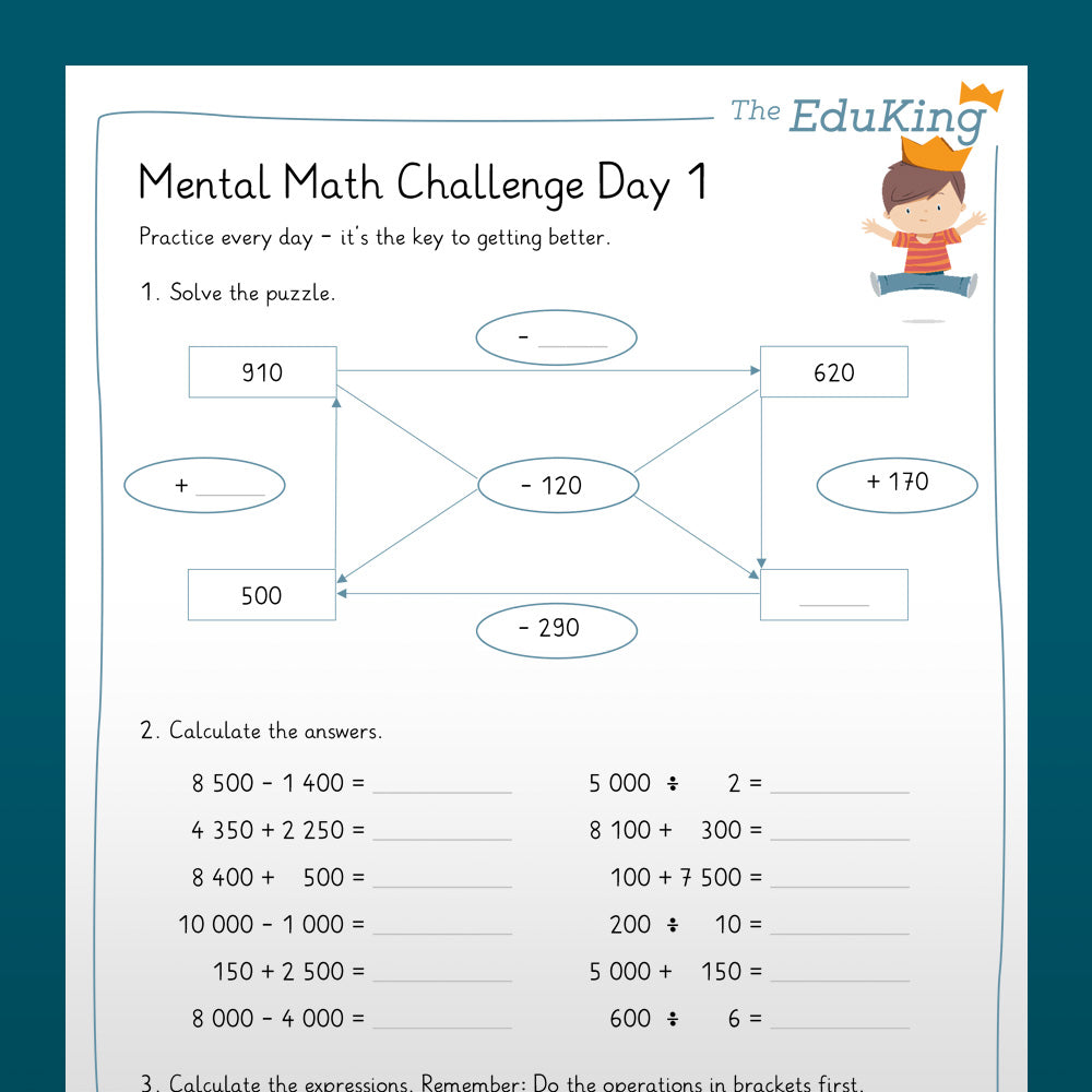 EduKing: Mental Math Challenges with 4 Digit Numbers (Math, Grade 4)