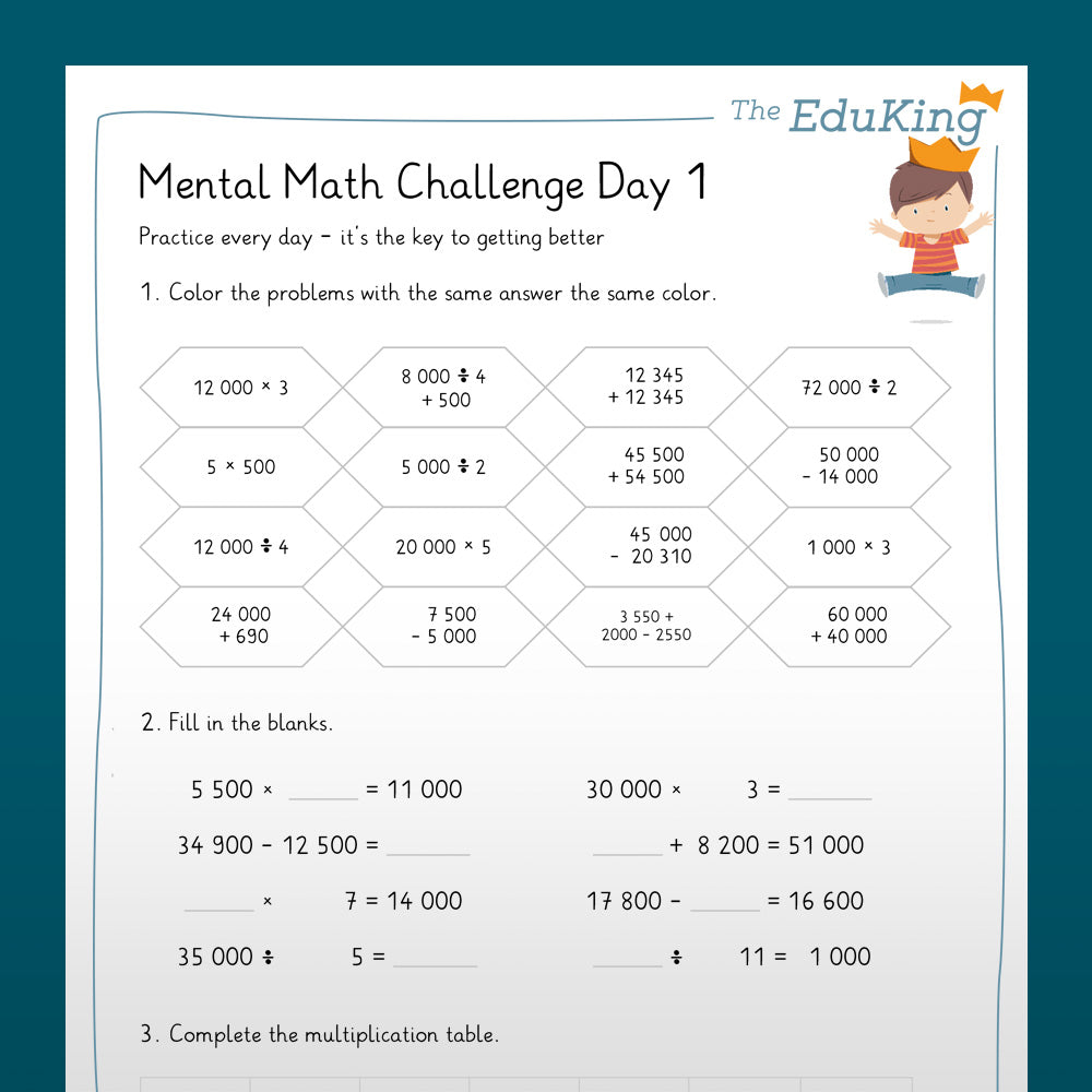 EduKing: Mental Math Challenges with 5 Digit Numbers (Math, Grade 4)