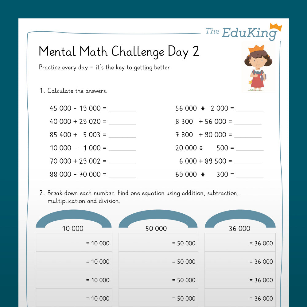 EduKing: Mental Math Challenges with 5 Digit Numbers (Math, Grade 4)