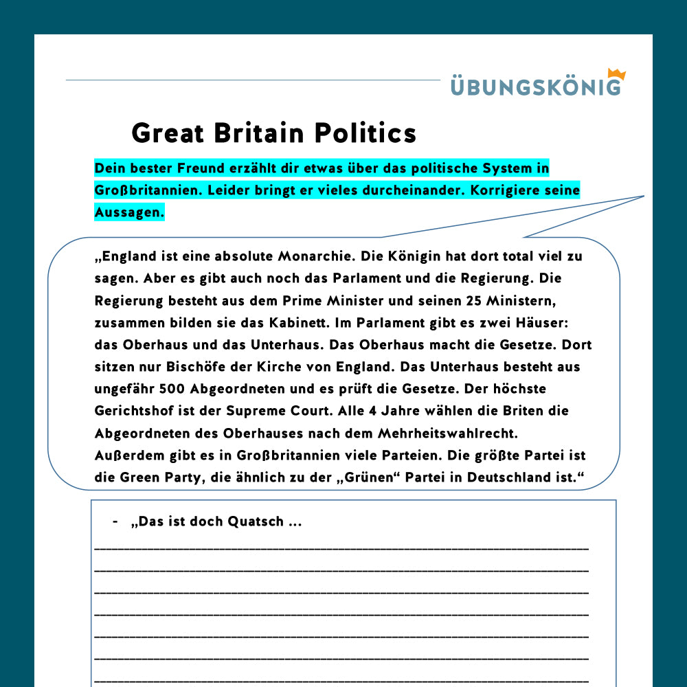 Königspaket: Englisch, System Großbritanien (Politik)
