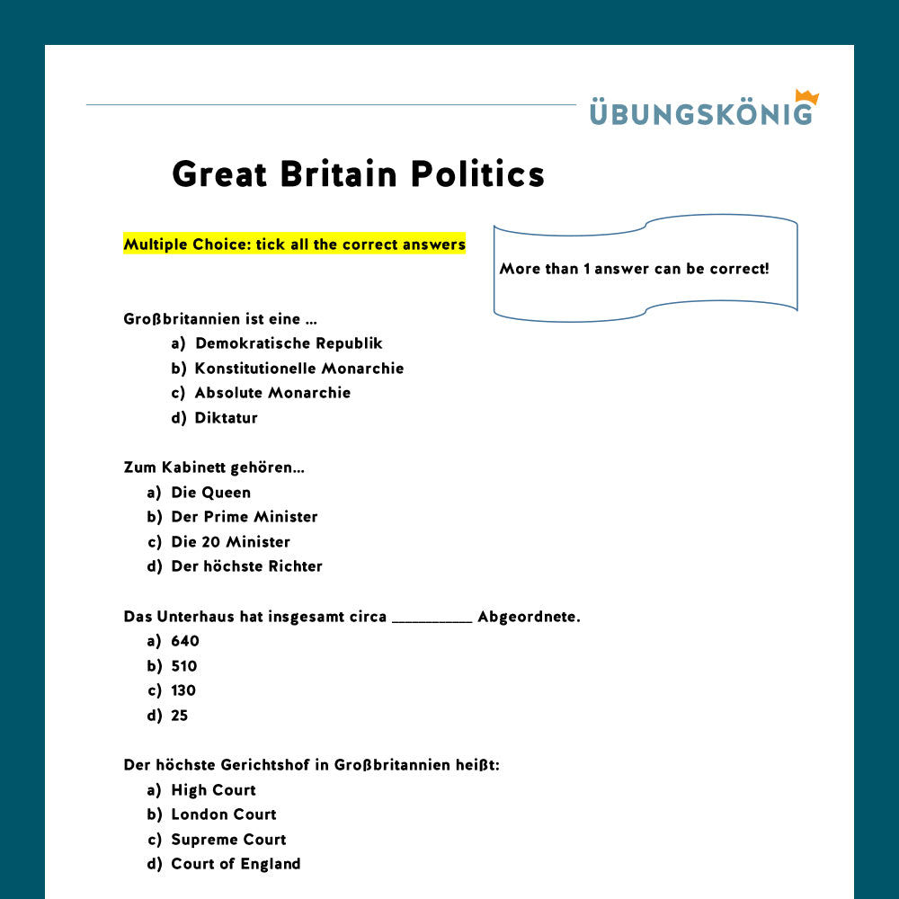 Königspaket: Englisch, System Großbritanien (Politik)
