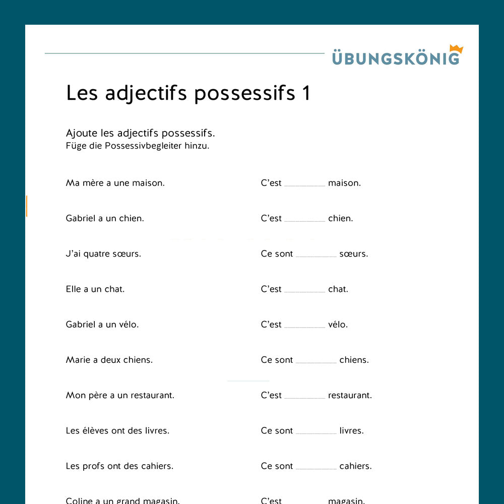 Königspaket: Possesivpronomen - Le adjectifs possessifs (Französisch, 1. Lernjahr) - inklusive Test!