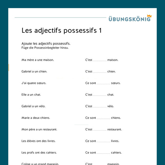 Königspaket: Possessivpronomen - les adjectifs possessifs (Französisch, 1. Lernjahr) - inklusive Test!