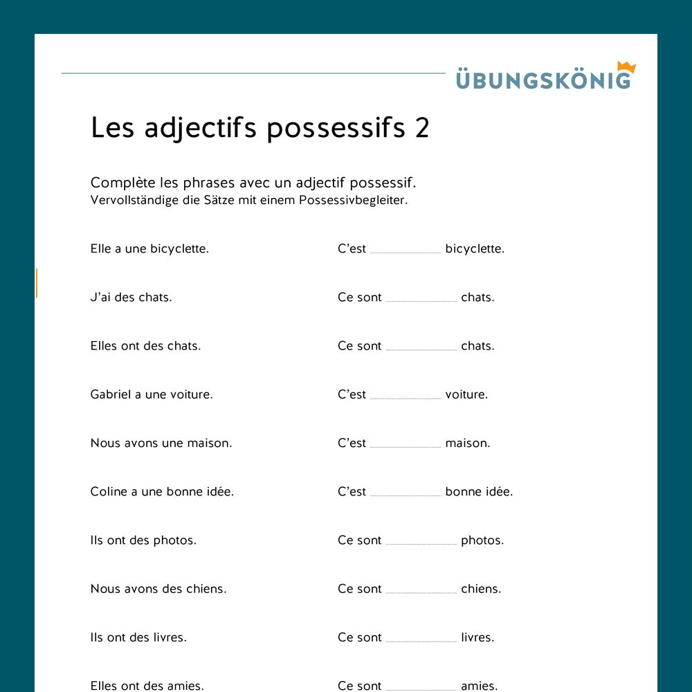 Königspaket: Possesivpronomen - Le adjectifs possessifs (Französisch, 1. Lernjahr) - inklusive Test!