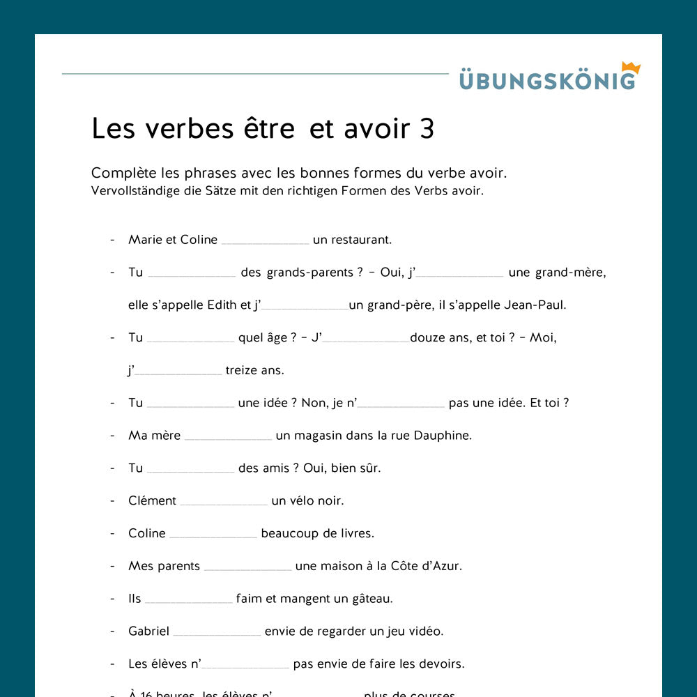 Königspaket: Verben haben & sein - être et avoir (Französisch, 1. Lernjahr) - inklusive Test!