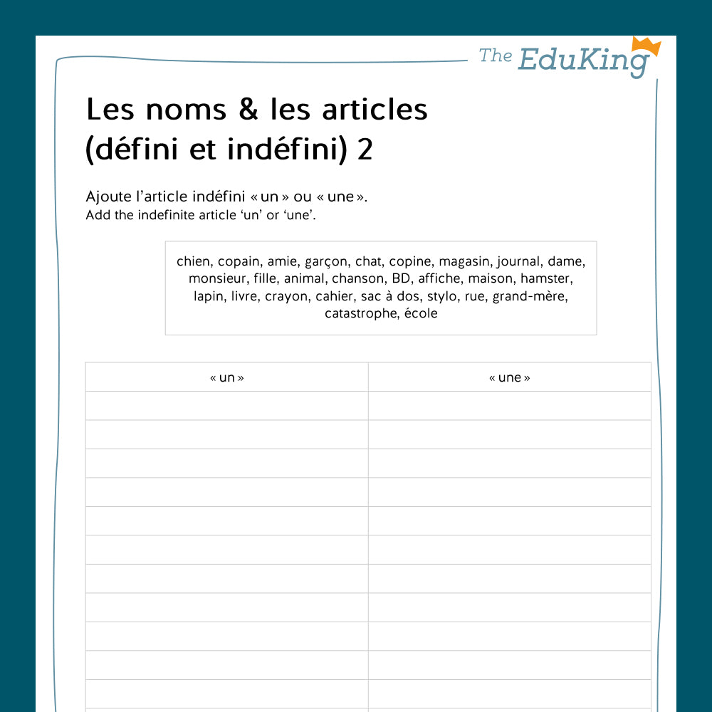 Master Bundle: Les noms & les articles (French 1rst Year) - includes Quiz