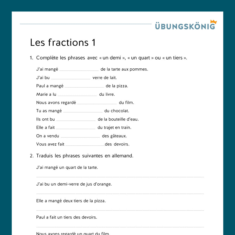 Königspaket: les fractions - die Bruchzahlen (Französisch, 2. Lernjahr) - inklusive Test