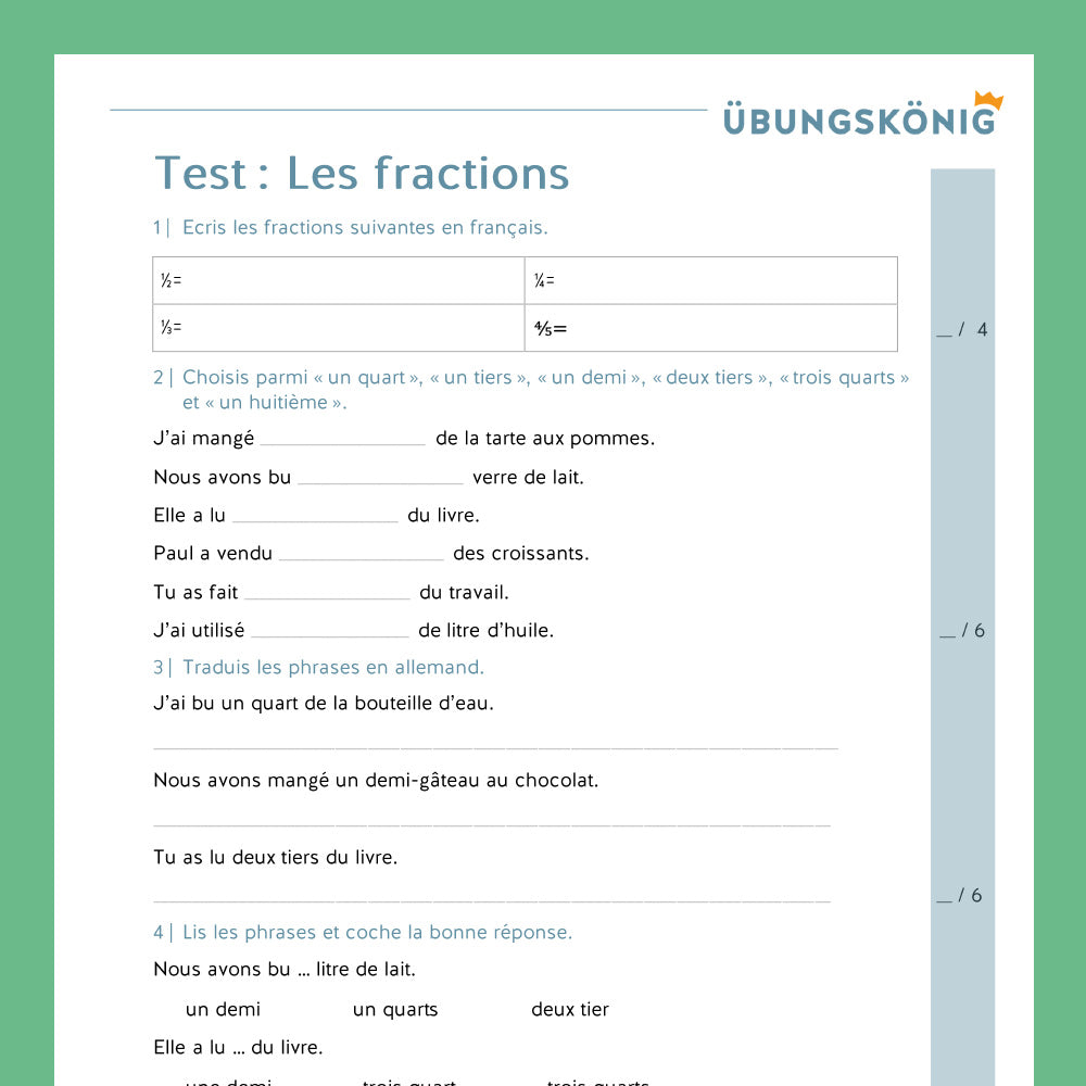 Königspaket: les fractions - die Bruchzahlen (Französisch, 2. Lernjahr) - inklusive Test
