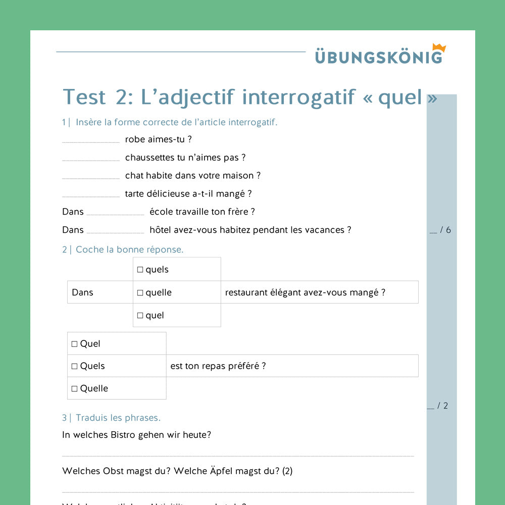 Testsammlung für Französisch im 2. Lernjahr
