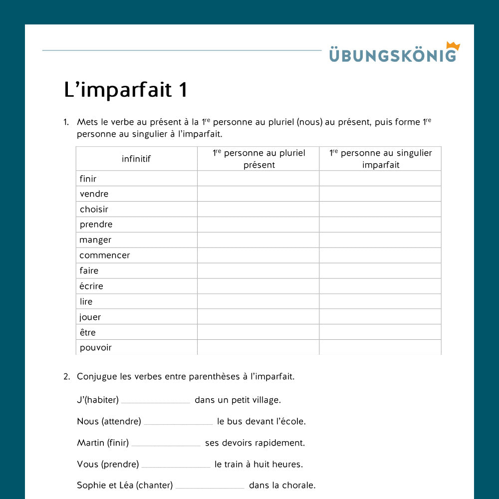 Königspaket: Imparfait - 1. Vergangenheit (Französisch, 3. Lernjahr) - inklusive Test