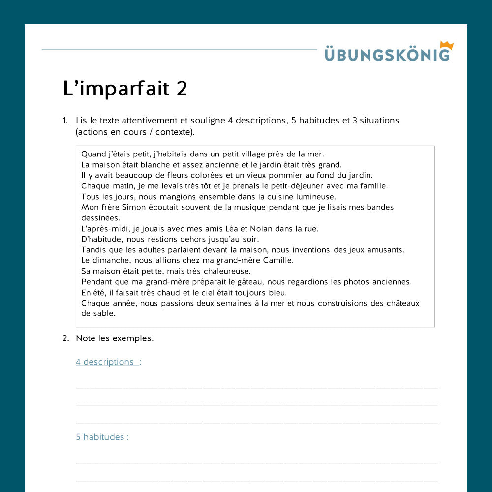 Königspaket: Imparfait - 1. Vergangenheit (Französisch, 3. Lernjahr) - inklusive Test