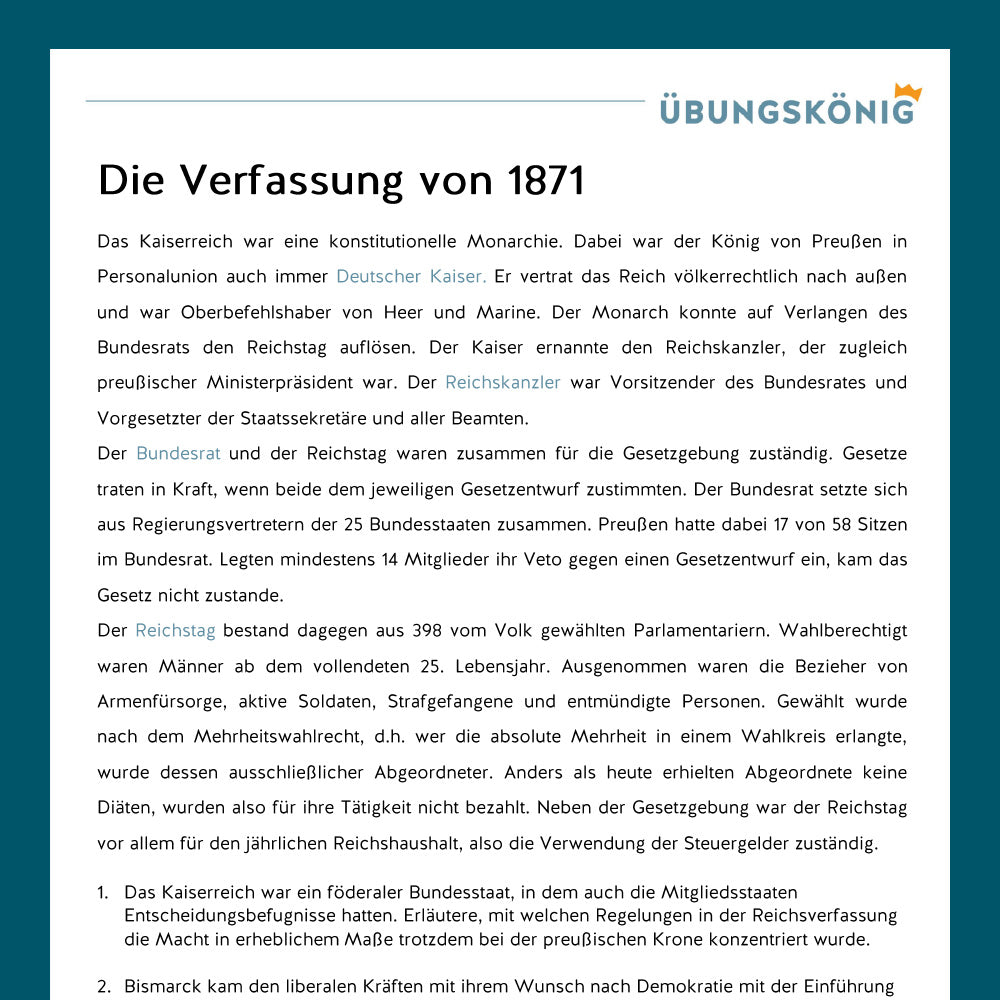 Königspaket: Das Deutsche Kaiserreich (Geschichte, 9. Klasse)