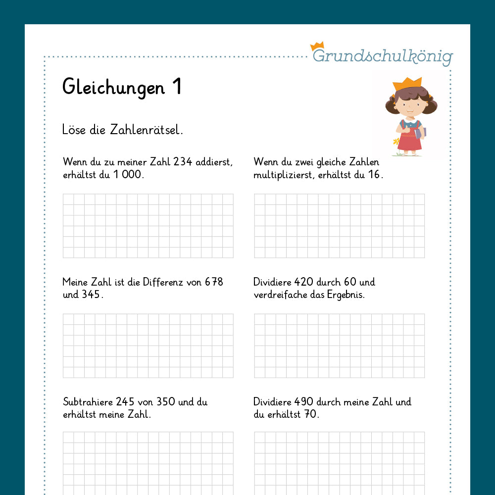 Königspaket: Gleichungen / Zahlenrätsel (Mathe, 4. Klasse) - inklusive Test