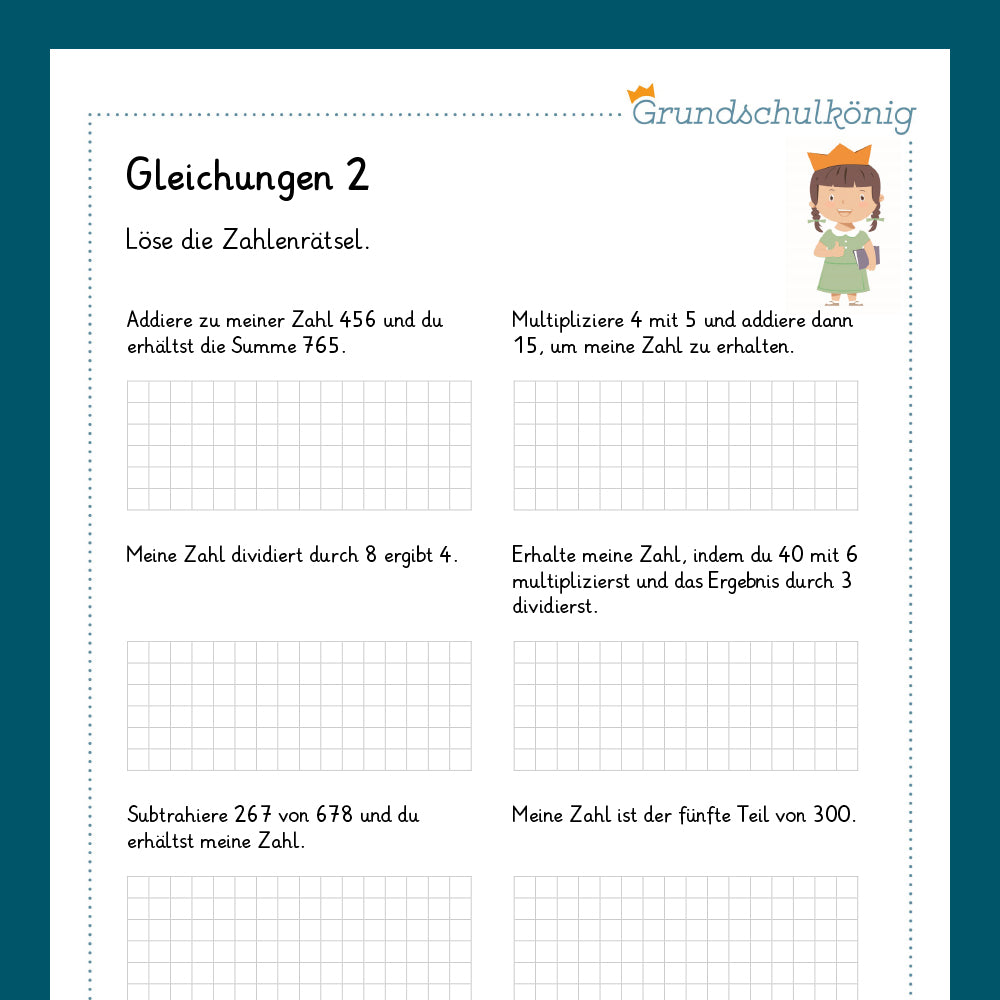 Königspaket: Gleichungen / Zahlenrätsel (Mathe, 4. Klasse) - inklusive Test