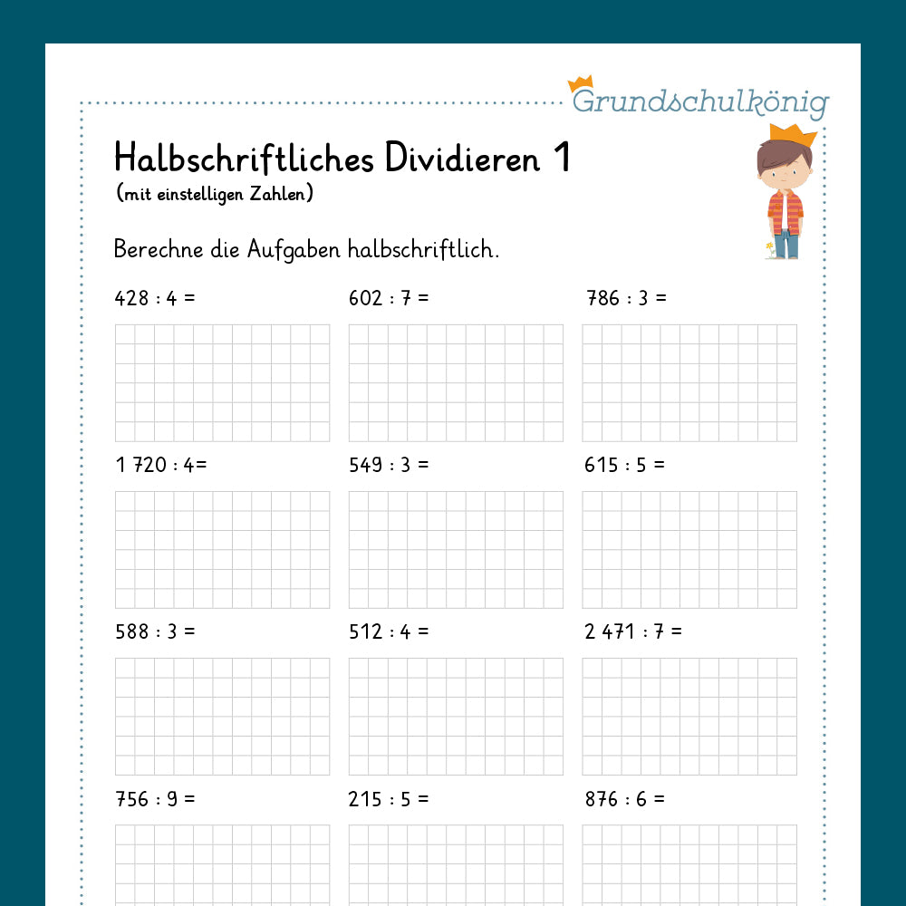 Königspaket: Halbschriftliches Dividieren (Mathe, 4. Klasse) - inklusive Test