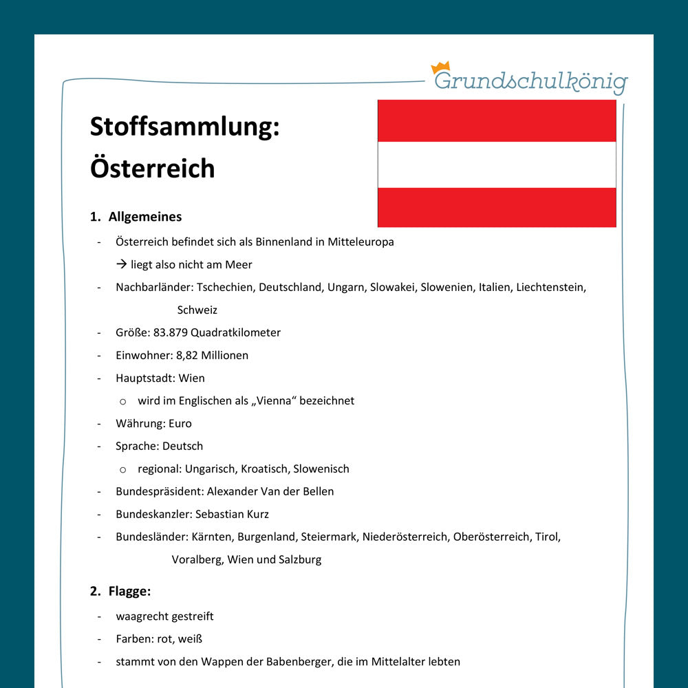 Königspaket: Österreich (Sachkunde, 3. & 4. Klasse)
