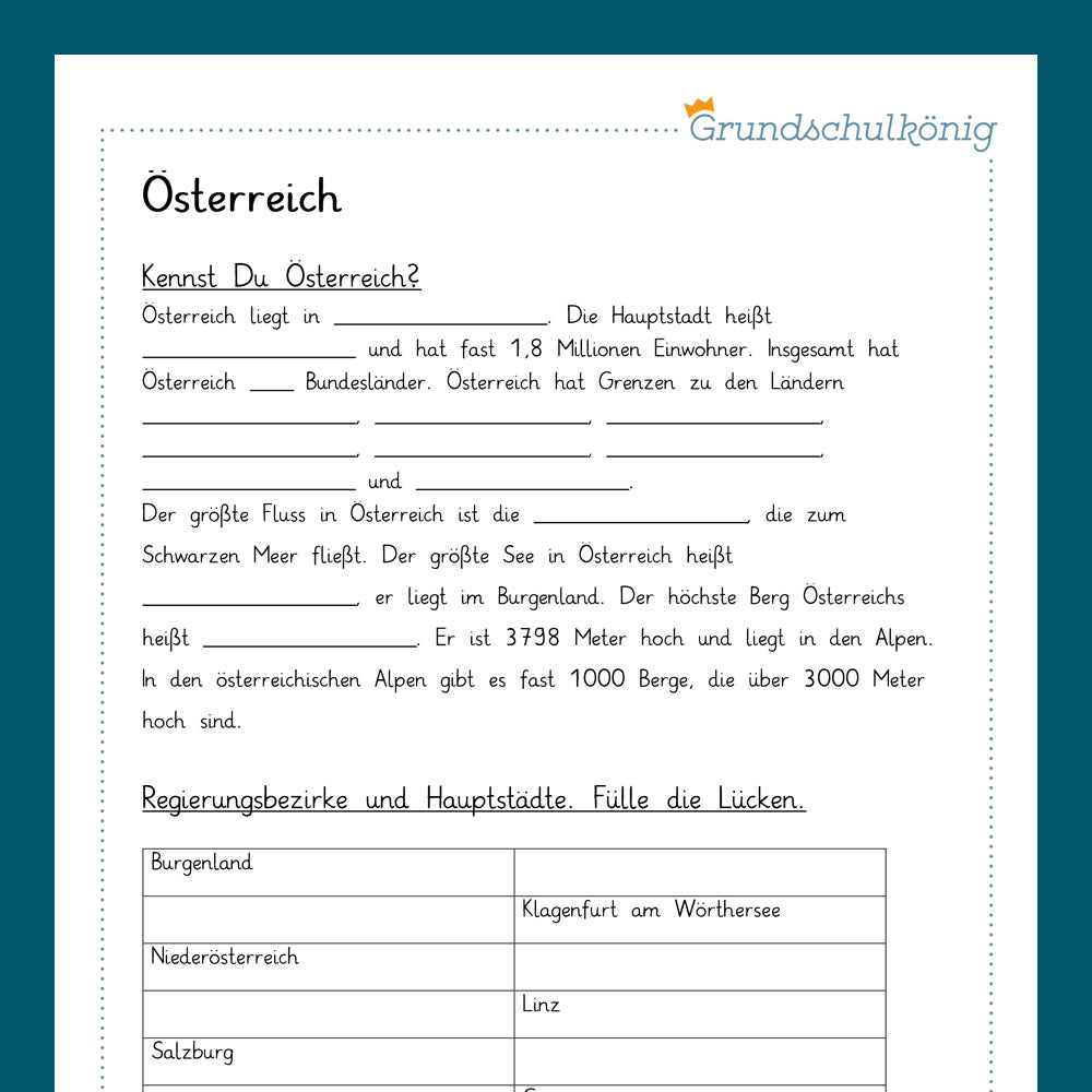 Königspaket: Österreich (Sachkunde, 3. & 4. Klasse)
