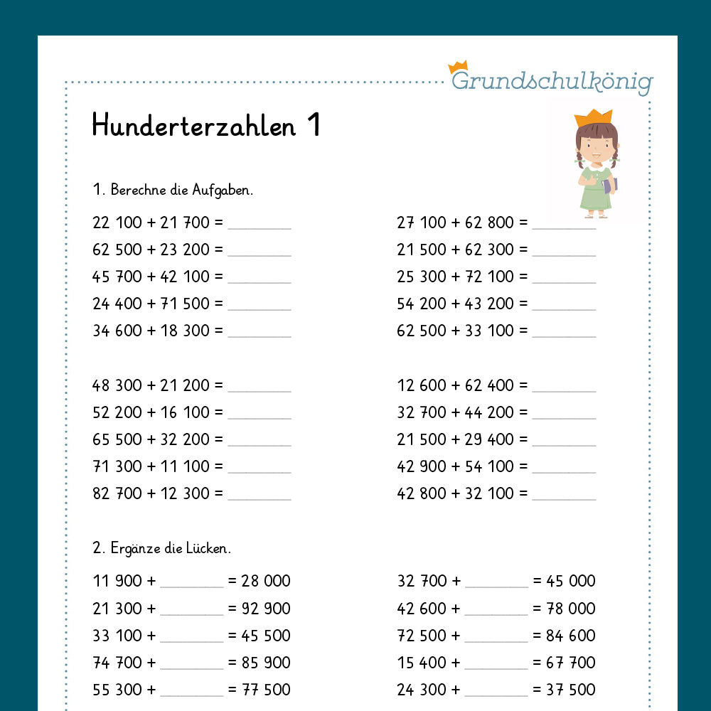 Königspaket: Rechnen mit Hunderterzahlen im Zahlenraum 100 000 (Mathe, 4. Klasse) - inklusive Test