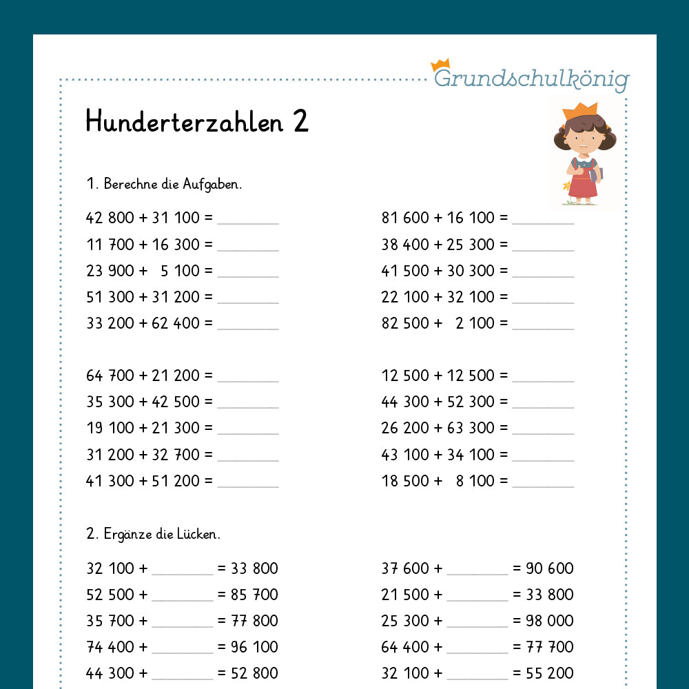 Königspaket: Rechnen mit Hunderterzahlen im Zahlenraum 100 000 (Mathe, 4. Klasse) - inklusive Test