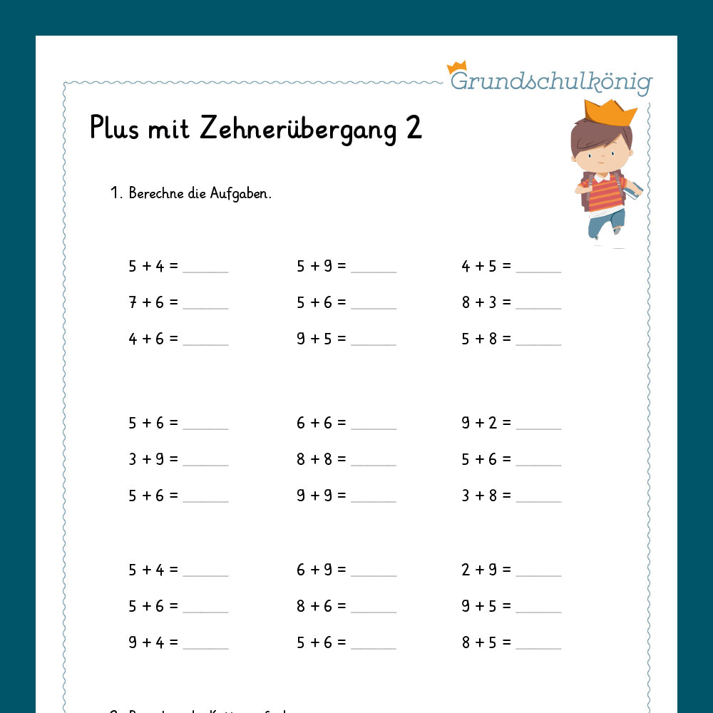 Königspaket: Addition mit Zehnerübergang im ZR 20 (Mathe, 1. Klasse) - inklusive Test