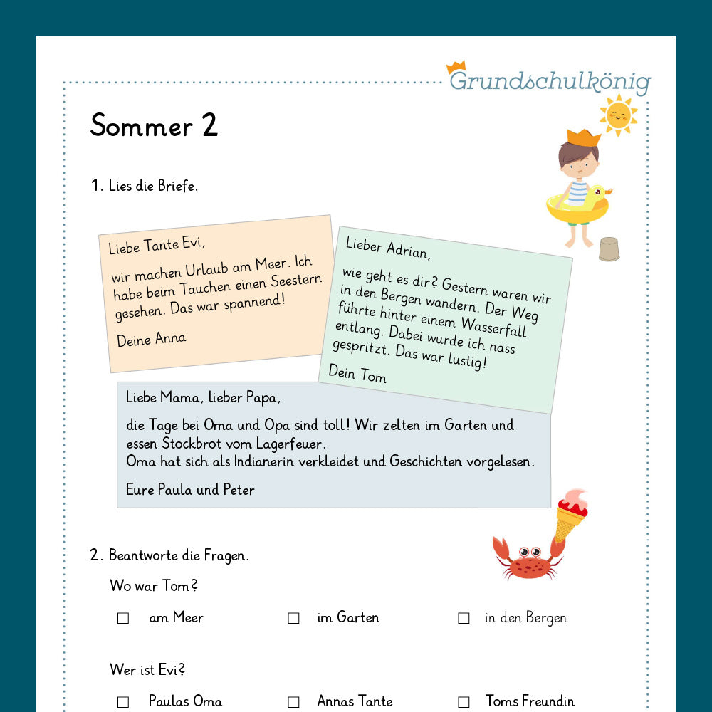 Königspaket: Sommer - Deutsch (1. Klasse)