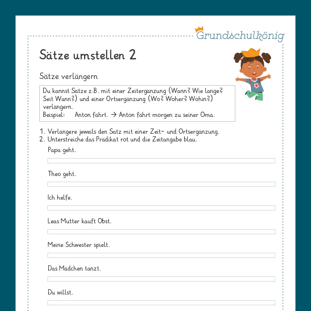 Königspaket: Satzglieder - Sätze umstellen (Deutsch, 3. Klasse) - inklusive Test