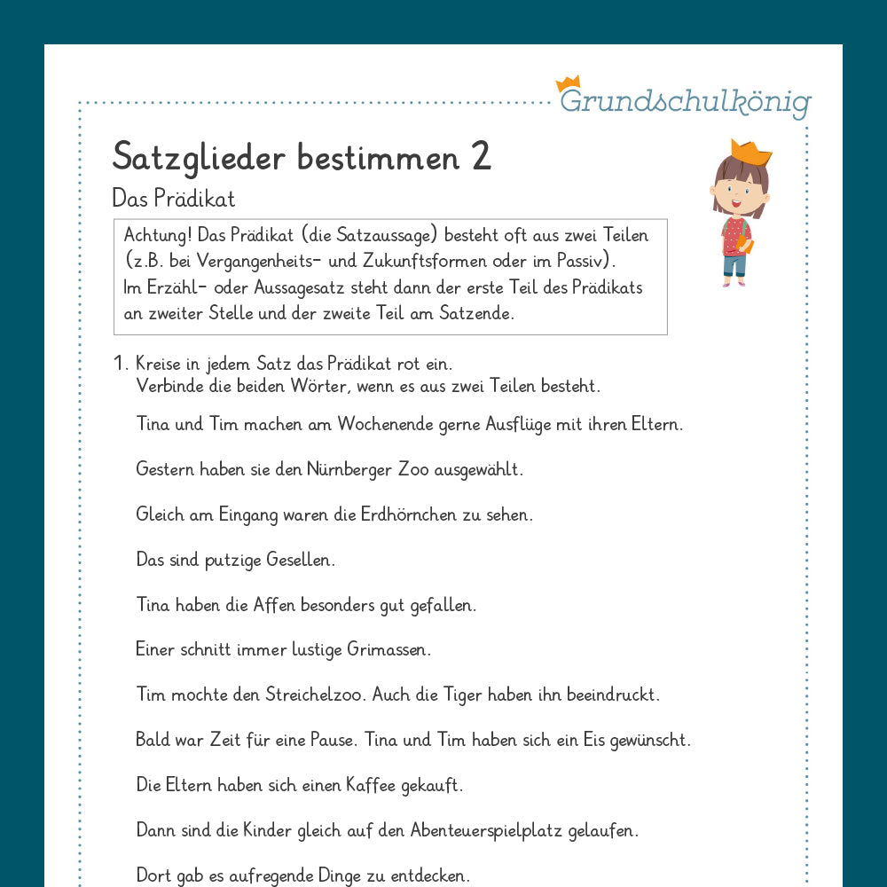 Königspaket: Satzglieder bestimmen (Deutsch, 3. Klasse) - inklusive Test