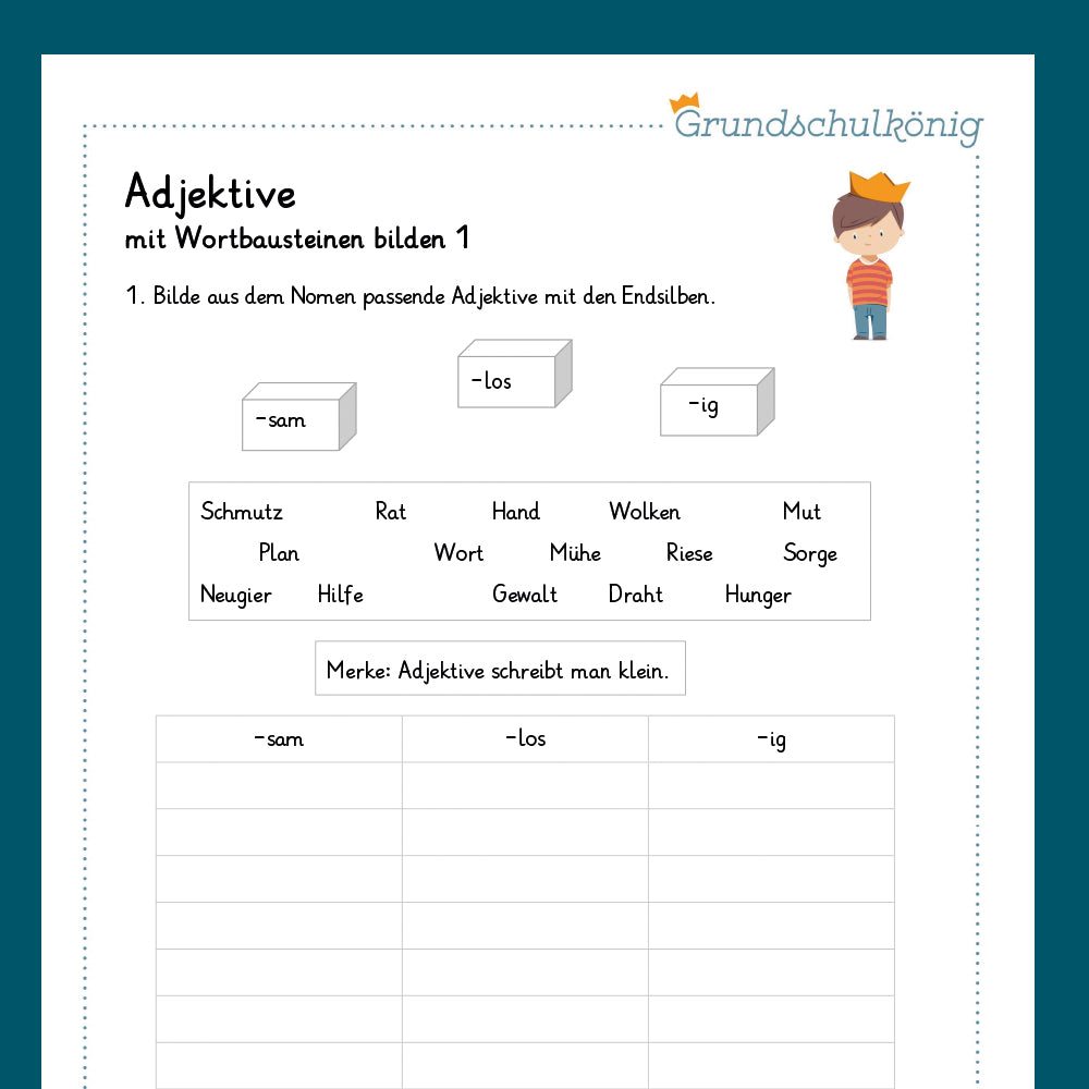 Königspaket: Adjektive (Deutsch, 4. Klasse) - inklusive Test