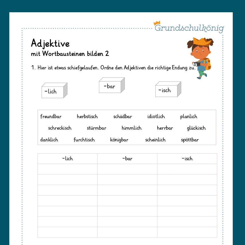 Königspaket: Adjektive (Deutsch, 4. Klasse) - inklusive Test