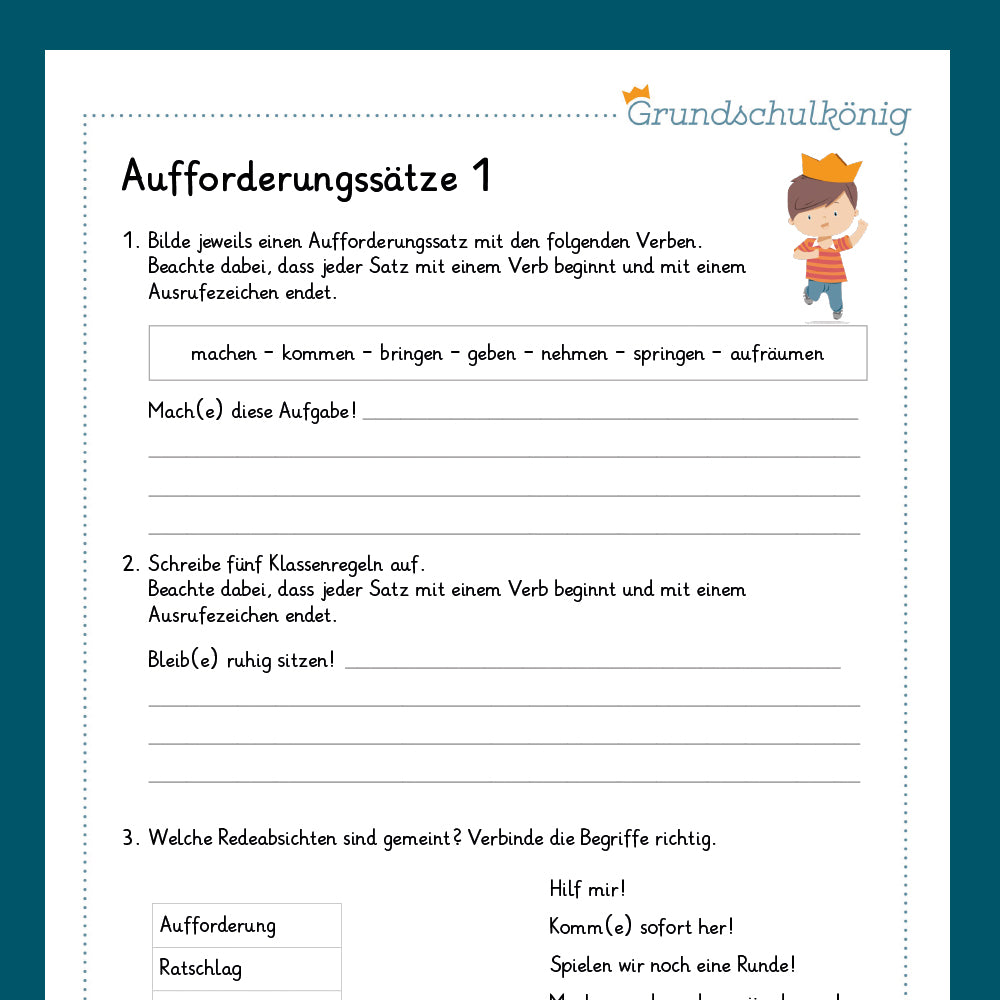 Königspaket: Aufforderungssätze / Imperativ (Deutsch, 4. Klasse) - inklusive Test!