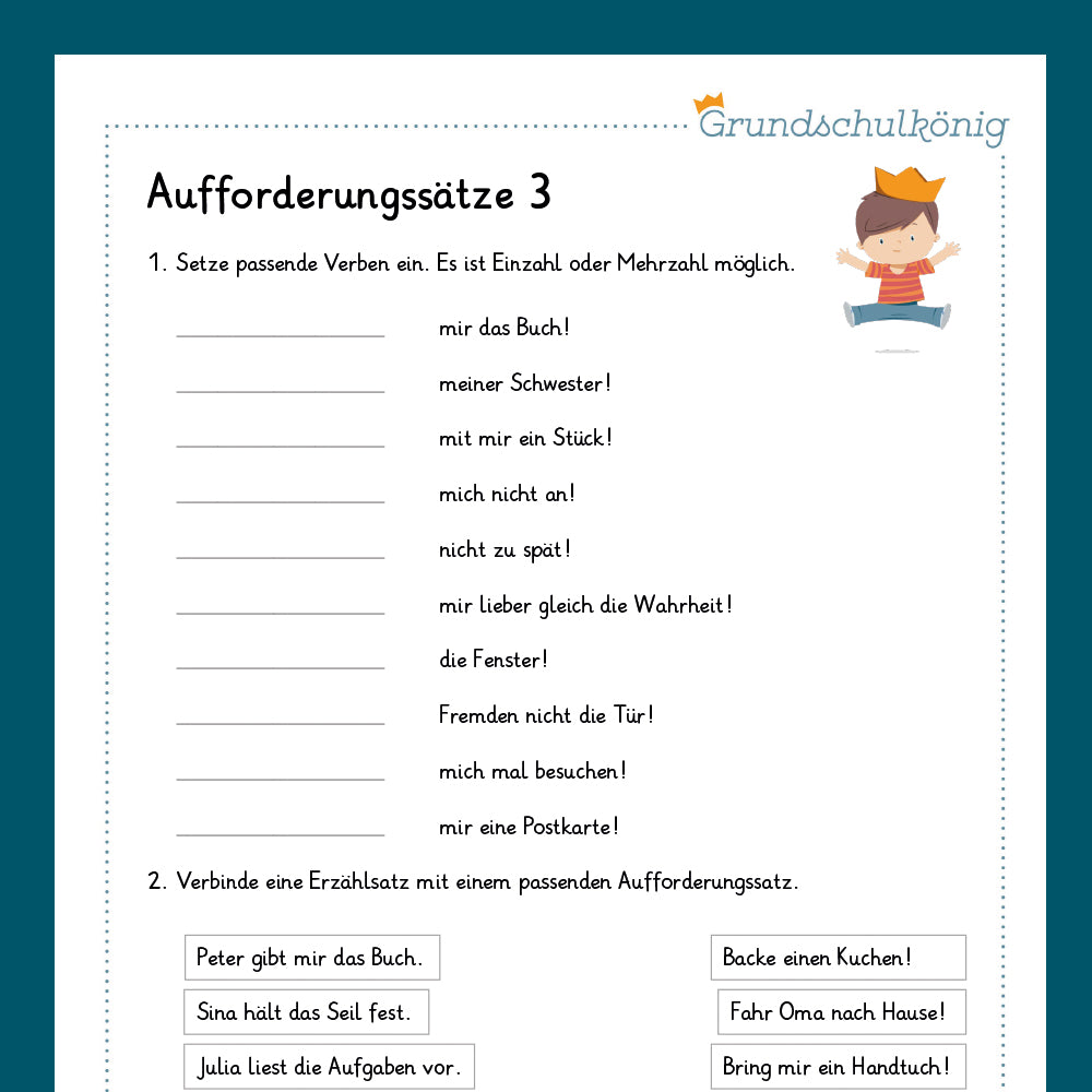 Königspaket: Aufforderungssätze / Imperativ (Deutsch, 4. Klasse) - inklusive Test!