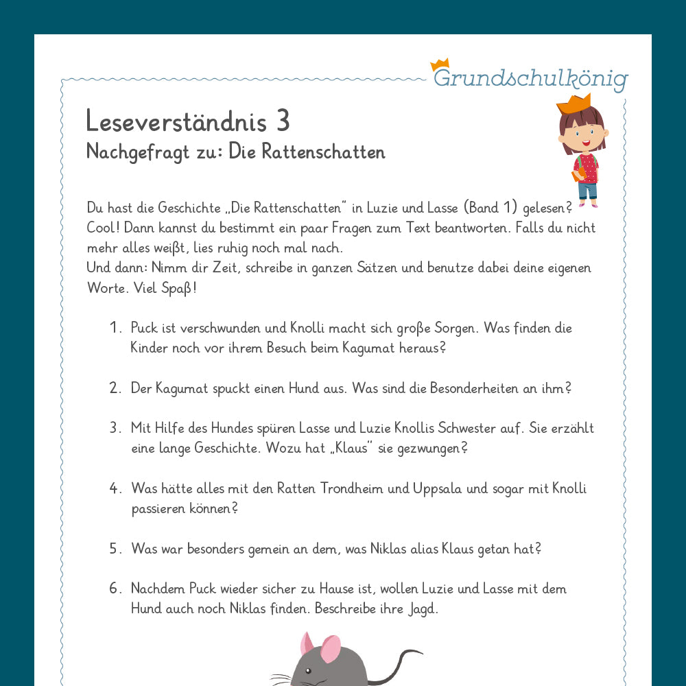 Königspaket: Leseverständnis zu "Luzie & Lasse" Bd. 1 (Deutsch, 4. Klasse)