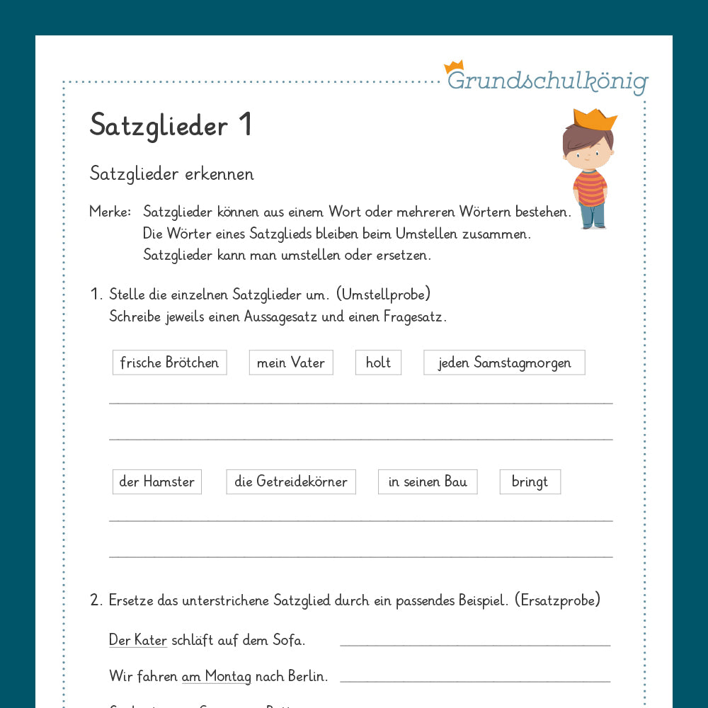 Königspaket: Satzglieder erkennen (Deutsch, 4. Klasse) - inklusive Test!