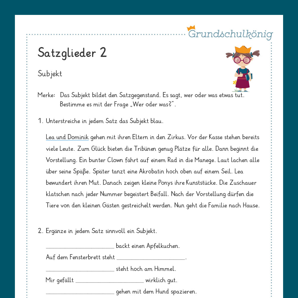 Königspaket: Satzglieder erkennen (Deutsch, 4. Klasse) - inklusive Test!