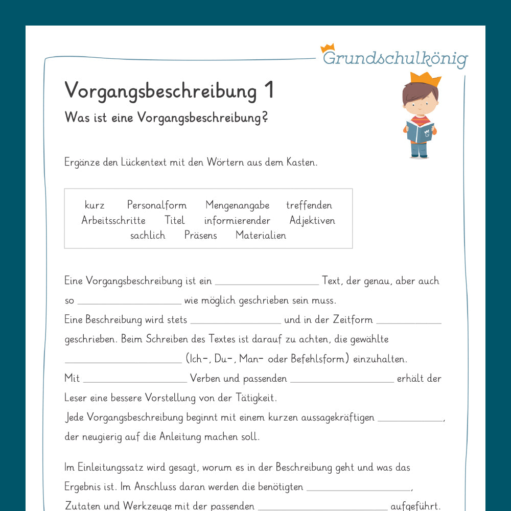 Königspaket: Vorgangsbeschreibung (Deutsch, 4. Klasse ...