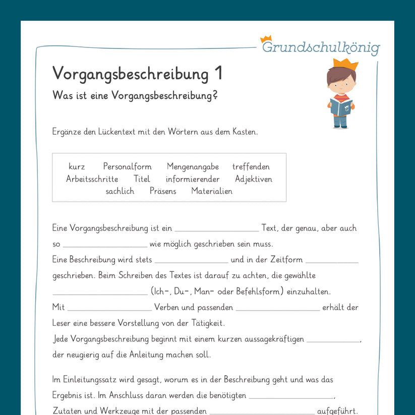 Königspaket: Vorgangsbeschreibung (Deutsch, 4. Klasse) – Grundschulkönig GmbH