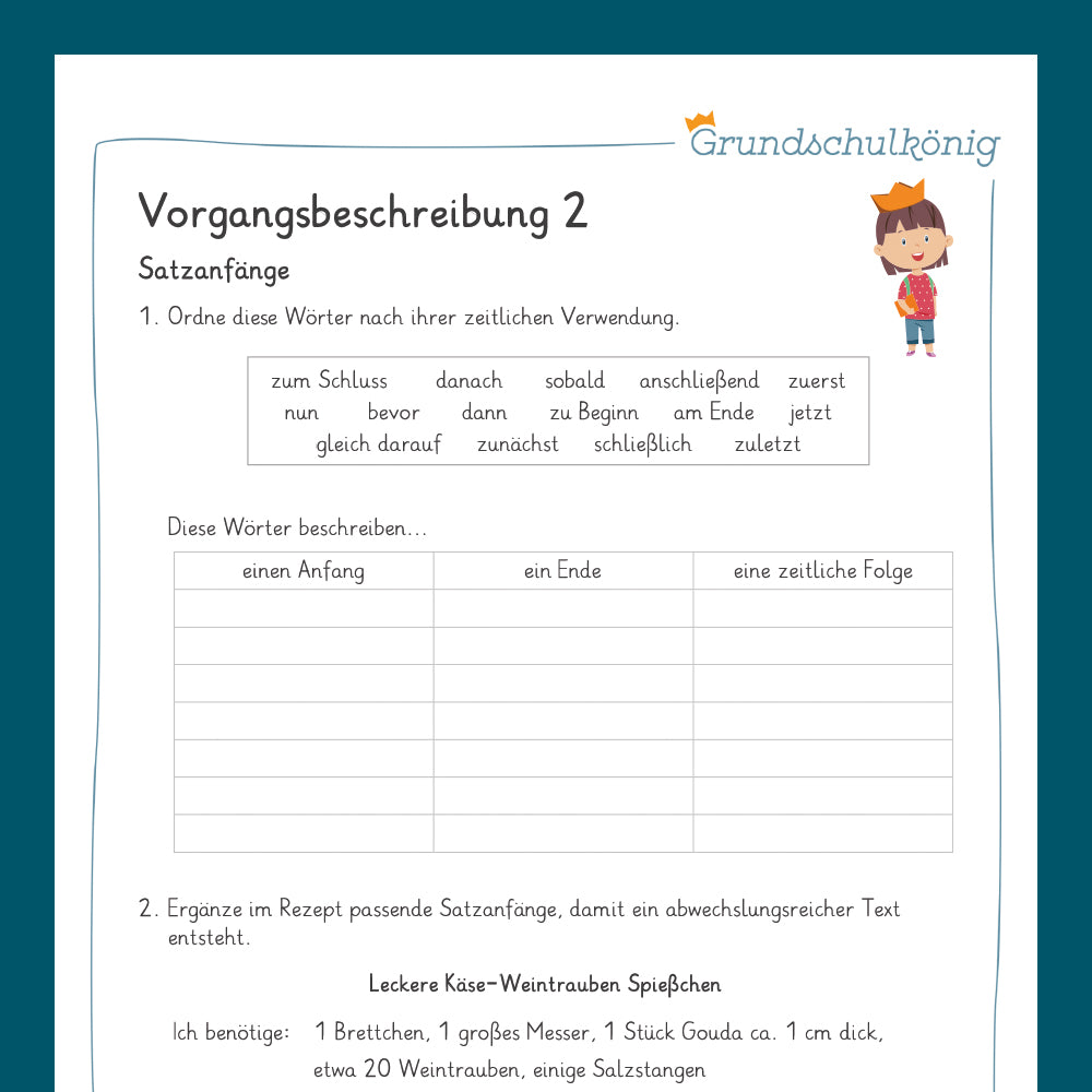 Königspaket: Vorgangsbeschreibung (Deutsch, 4. Klasse) - inklusive Test!