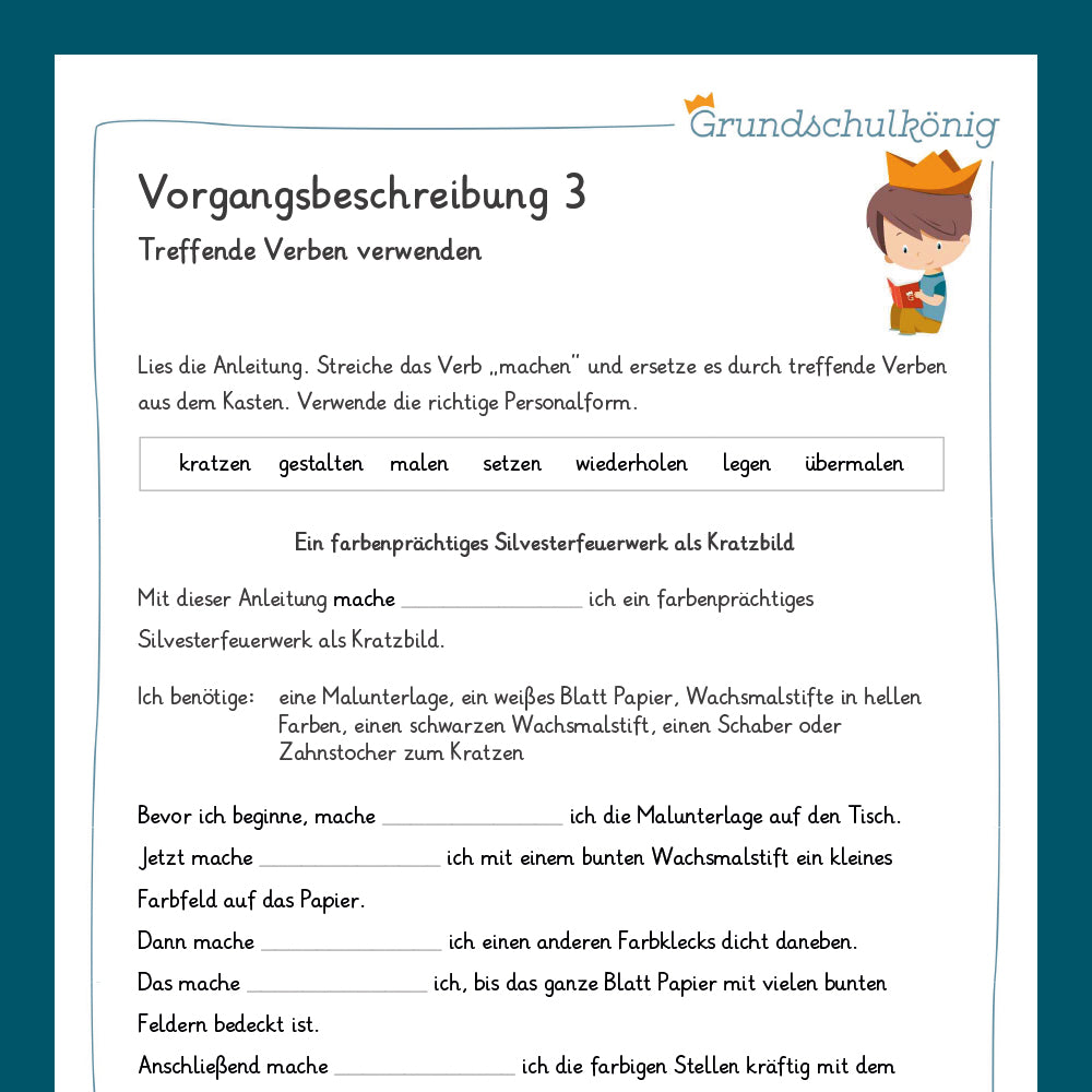 Königspaket: Vorgangsbeschreibung (Deutsch, 4. Klasse) - inklusive Test!